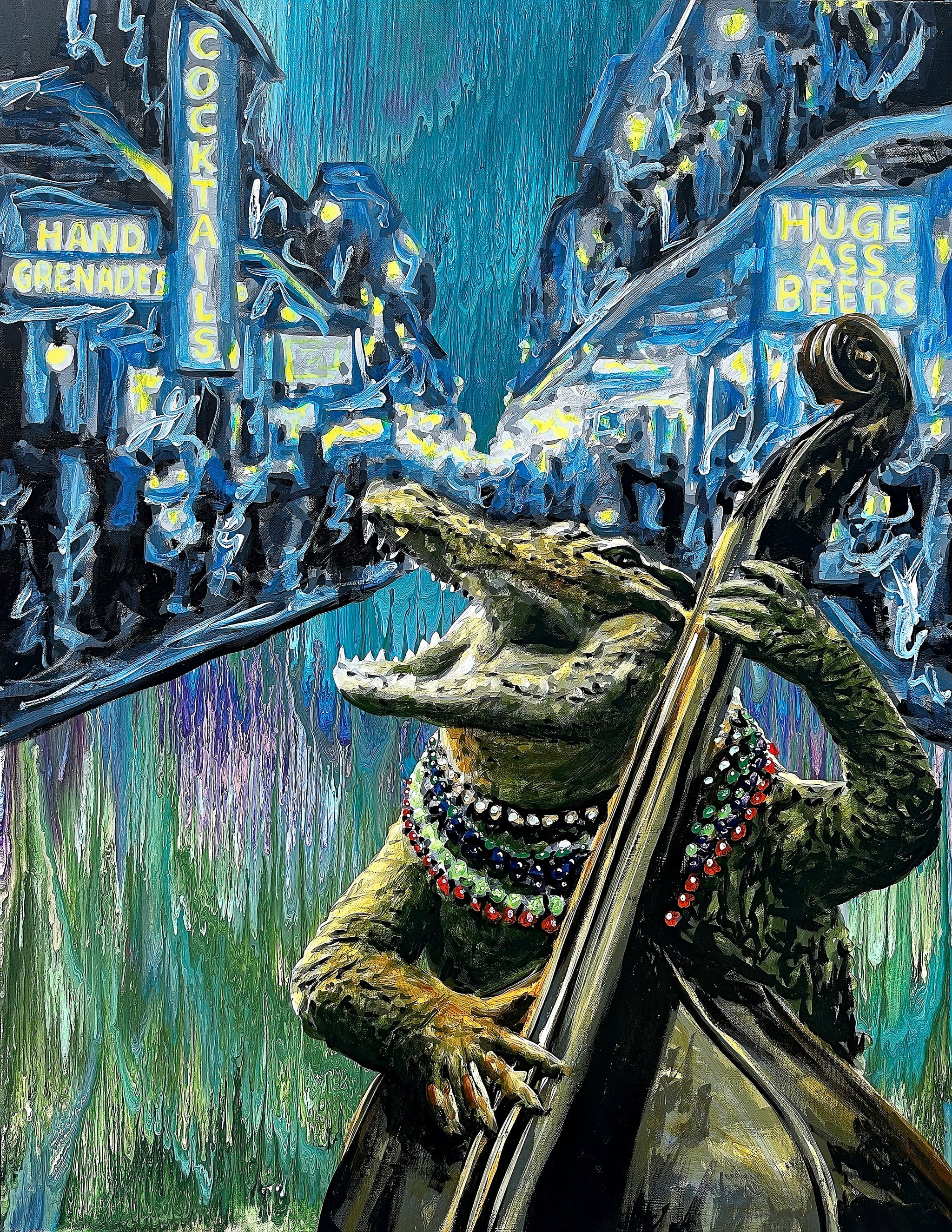 Alligator Playing Upright Bass Print