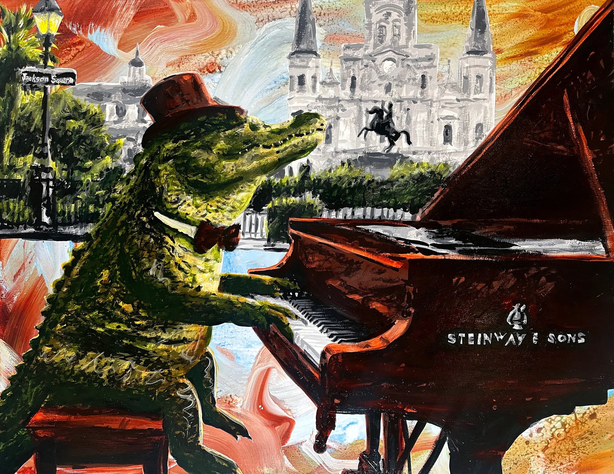 Alligator Playing Piano Print