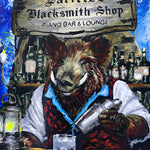 Inspired by the historic Lafitte's bar, this print features a boar behind the bar, tending bar.