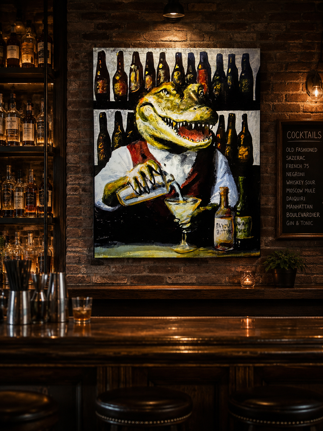 Alligator Bartender Mixing a Martini Print