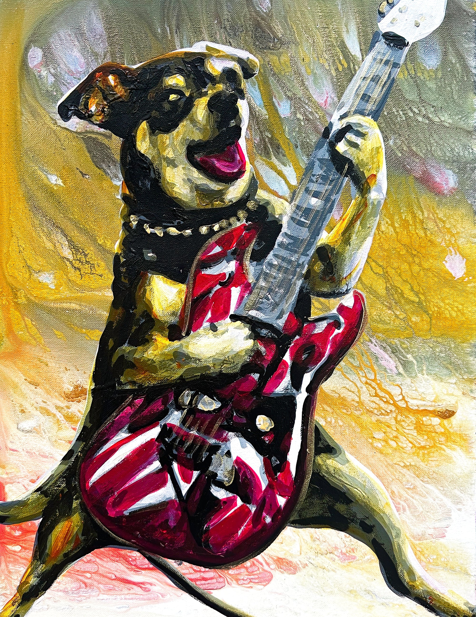 Boston Terrier Playing Electric Guitar Print