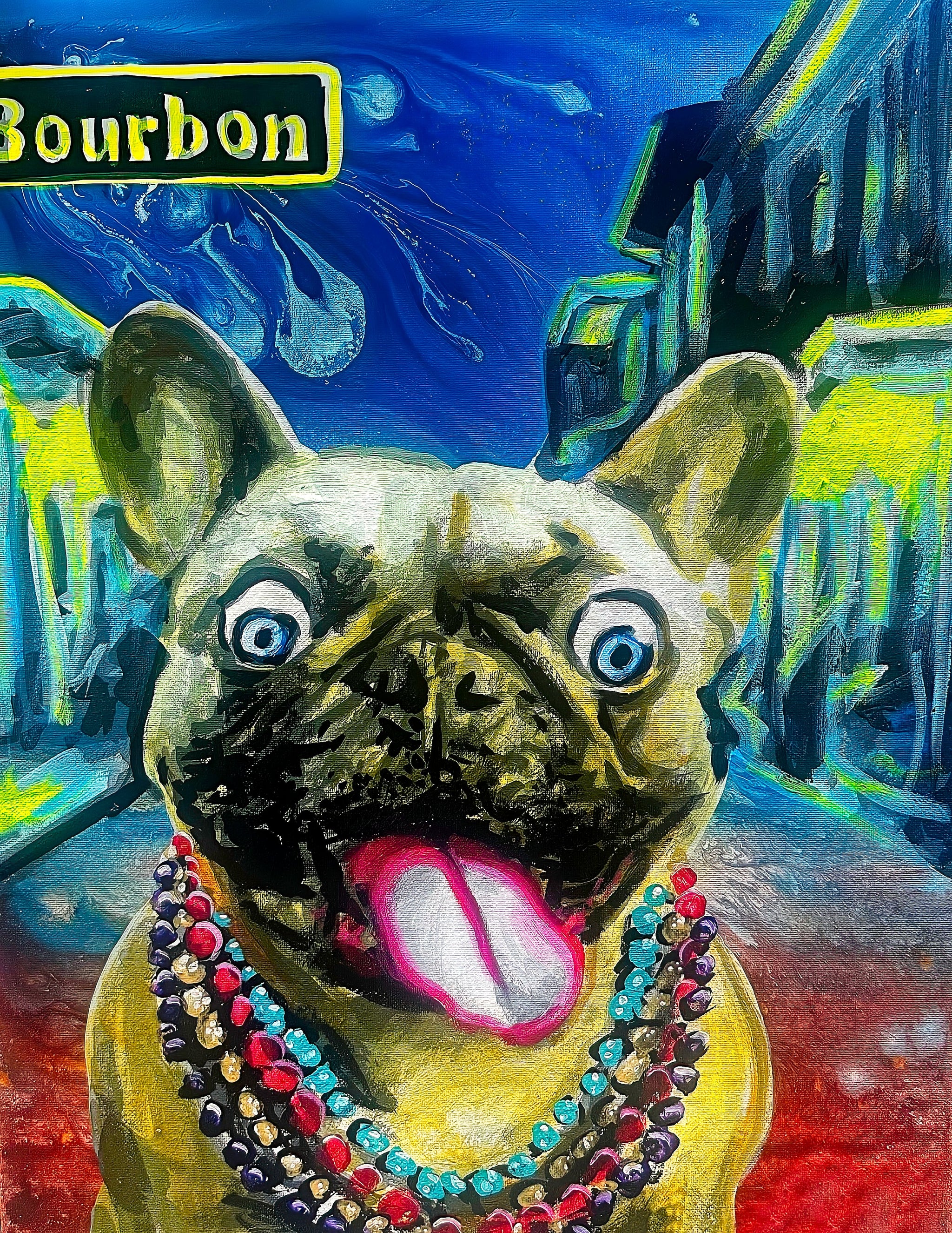 French Bulldog in Mardi Gras Beads Print