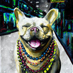 Smiling French Bulldog in Mardi Gras Beads Print