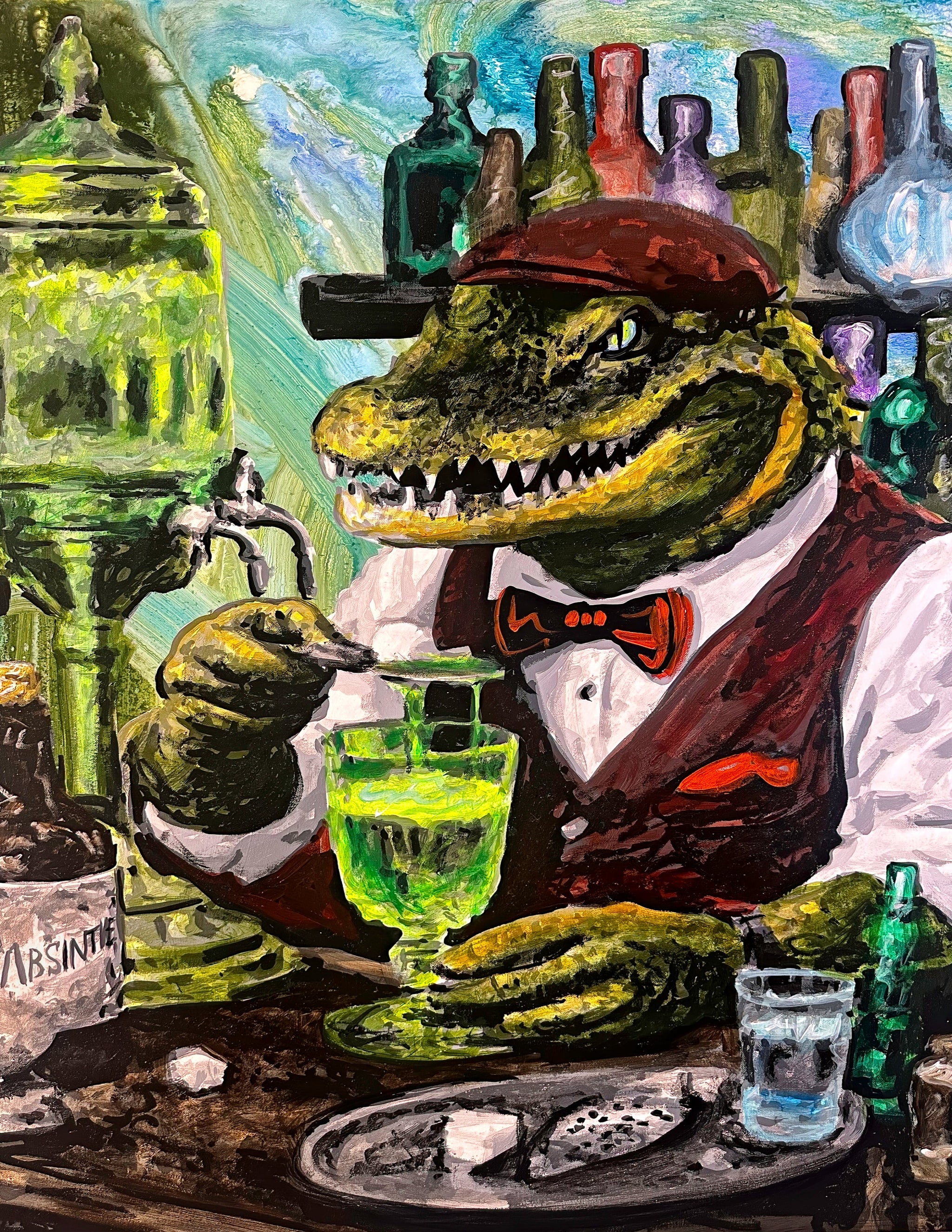 Alligator Sipping Absinthe Print