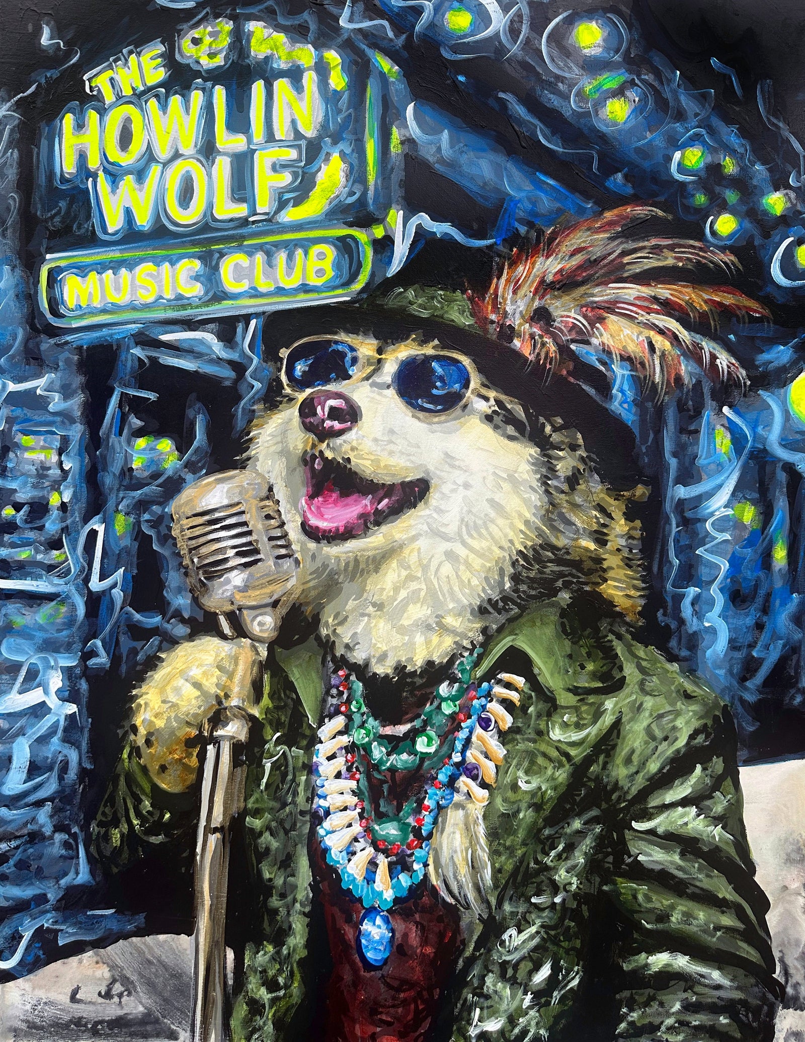 This painting captures a husky belting out a bluesy howl, full of soul and swagger.