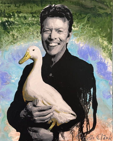 David Bowie with pet duck Original painting