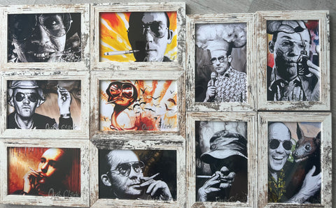 Hunter S Thompson set of 10 signed 4x6 prints in frames