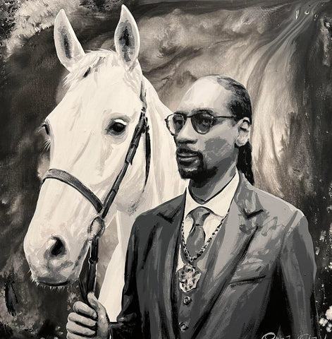 Snoop Dogg with horse Original painting with proceeds going to rescue horses