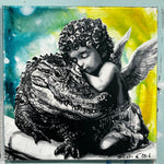 Cherub with Alligator original 18x18 painting