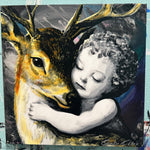 Cherub with Deer original 18x18 painting