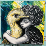 Cherub with Emu original 18x18 painting