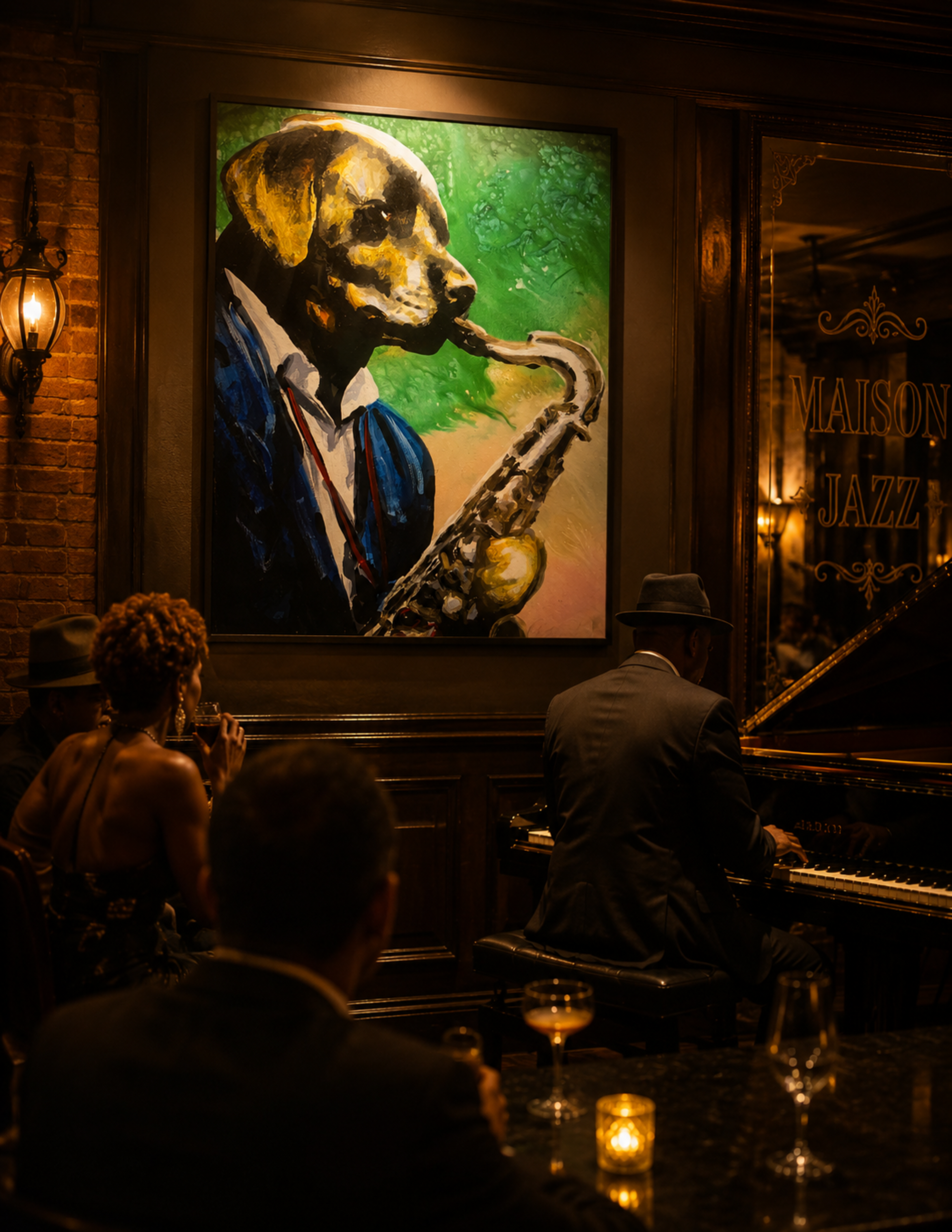 Chocolate Labrador Playing Saxophone Print