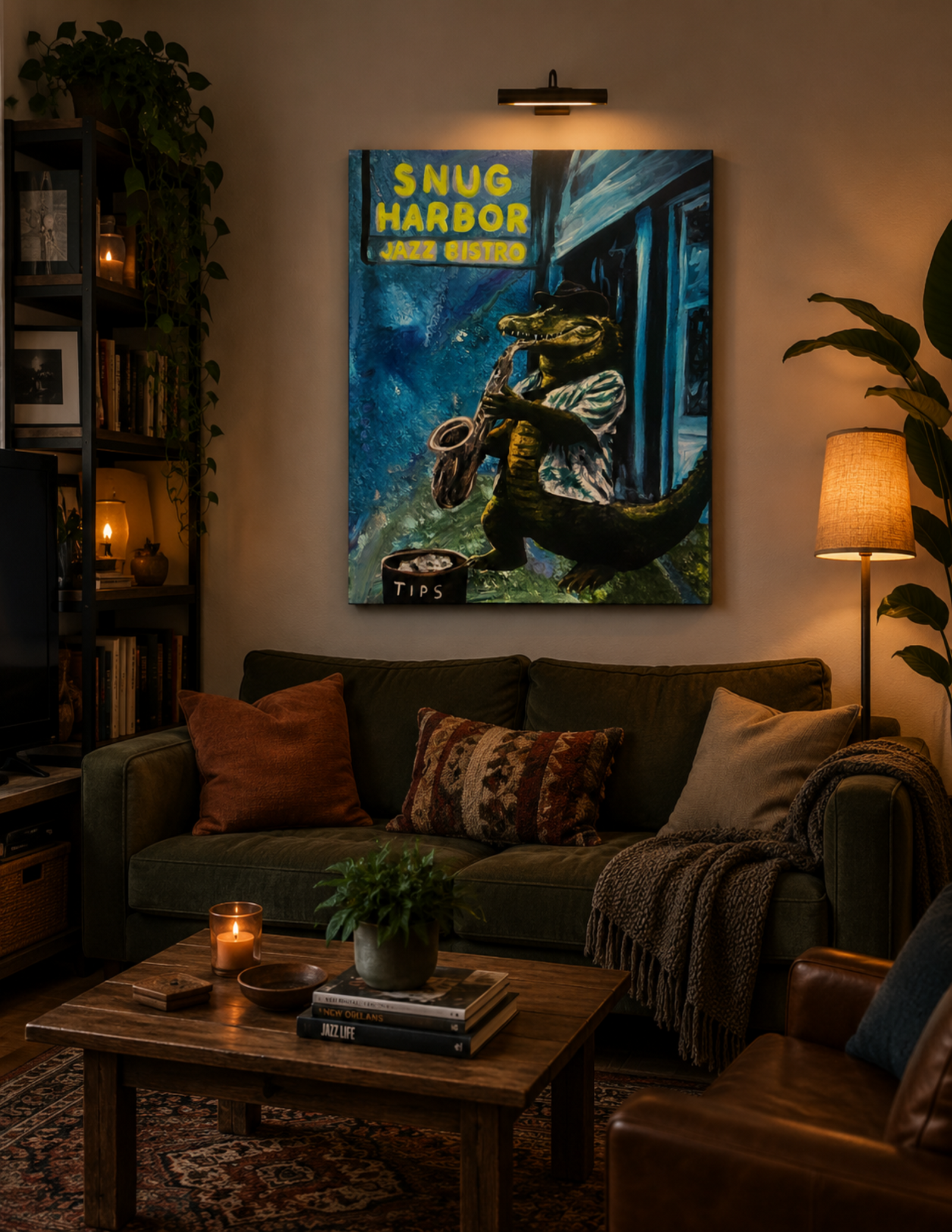 Alligator Playing Saxophone at Snug Harbor Print
