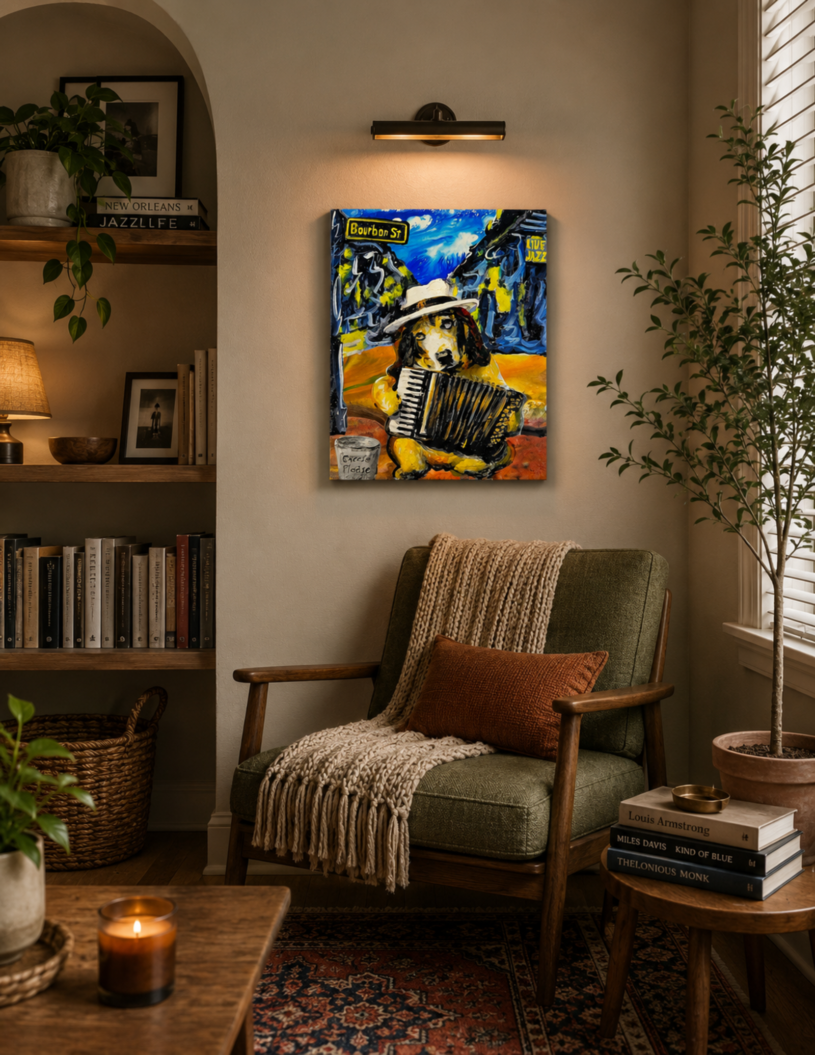 Basset Hound Playing Accordion on Bourbon Street Print