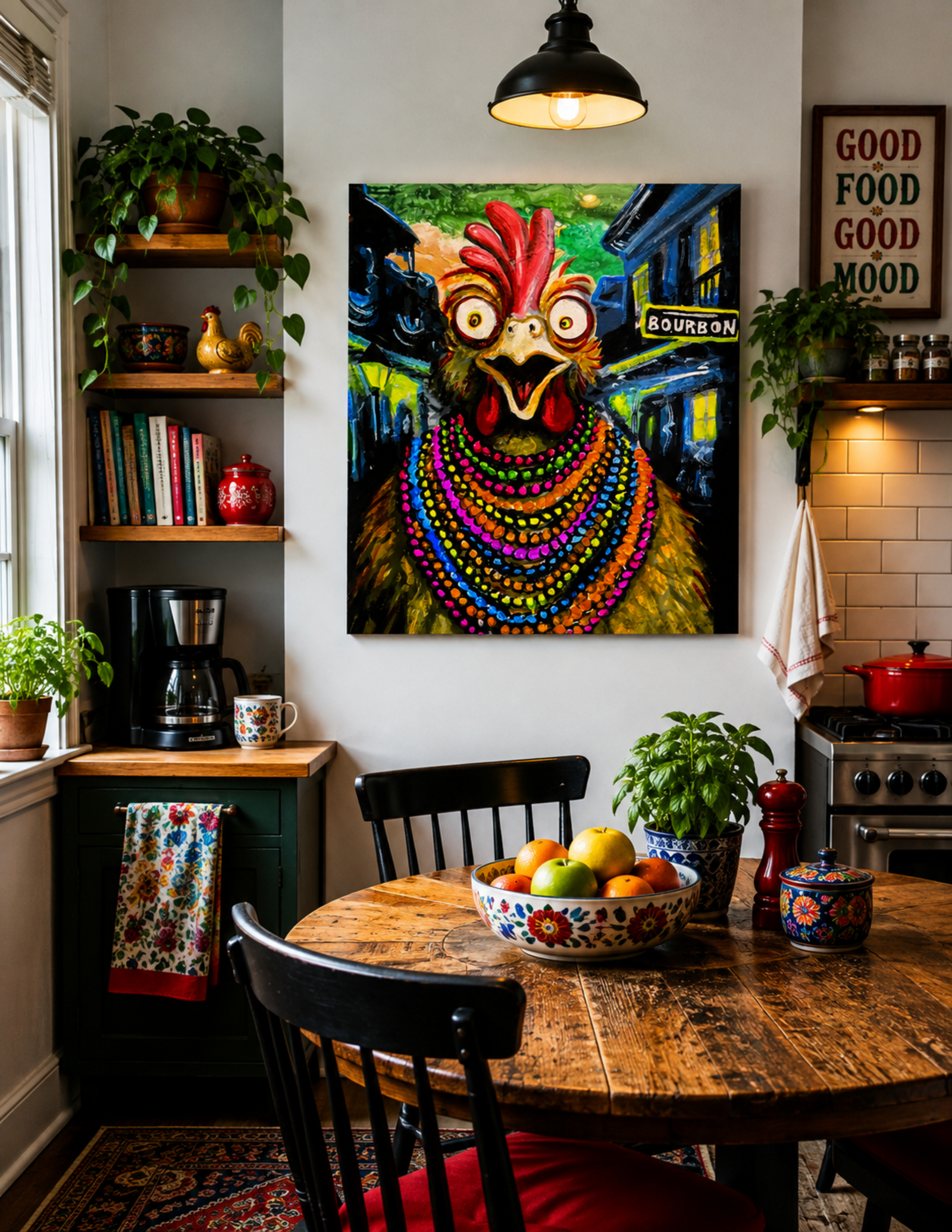 Chicken in Mardi Gras Costume Print