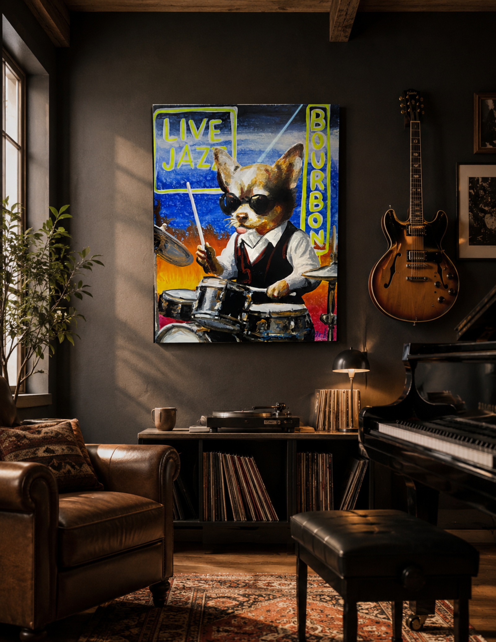 Chihuahua Playing Jazz Drums on Bourbon Street Print