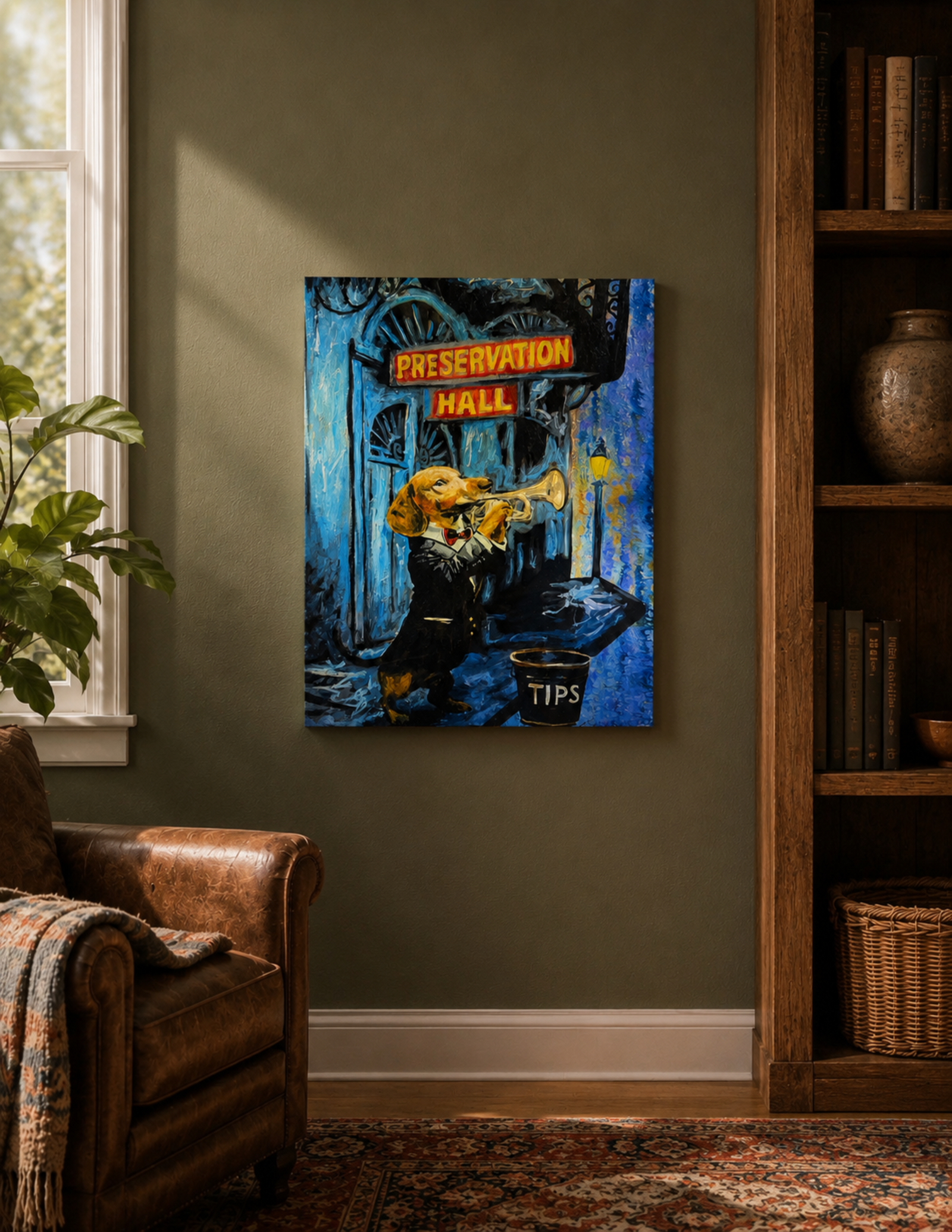 Dachshund Playing Trumpet at Preservation Hall Print