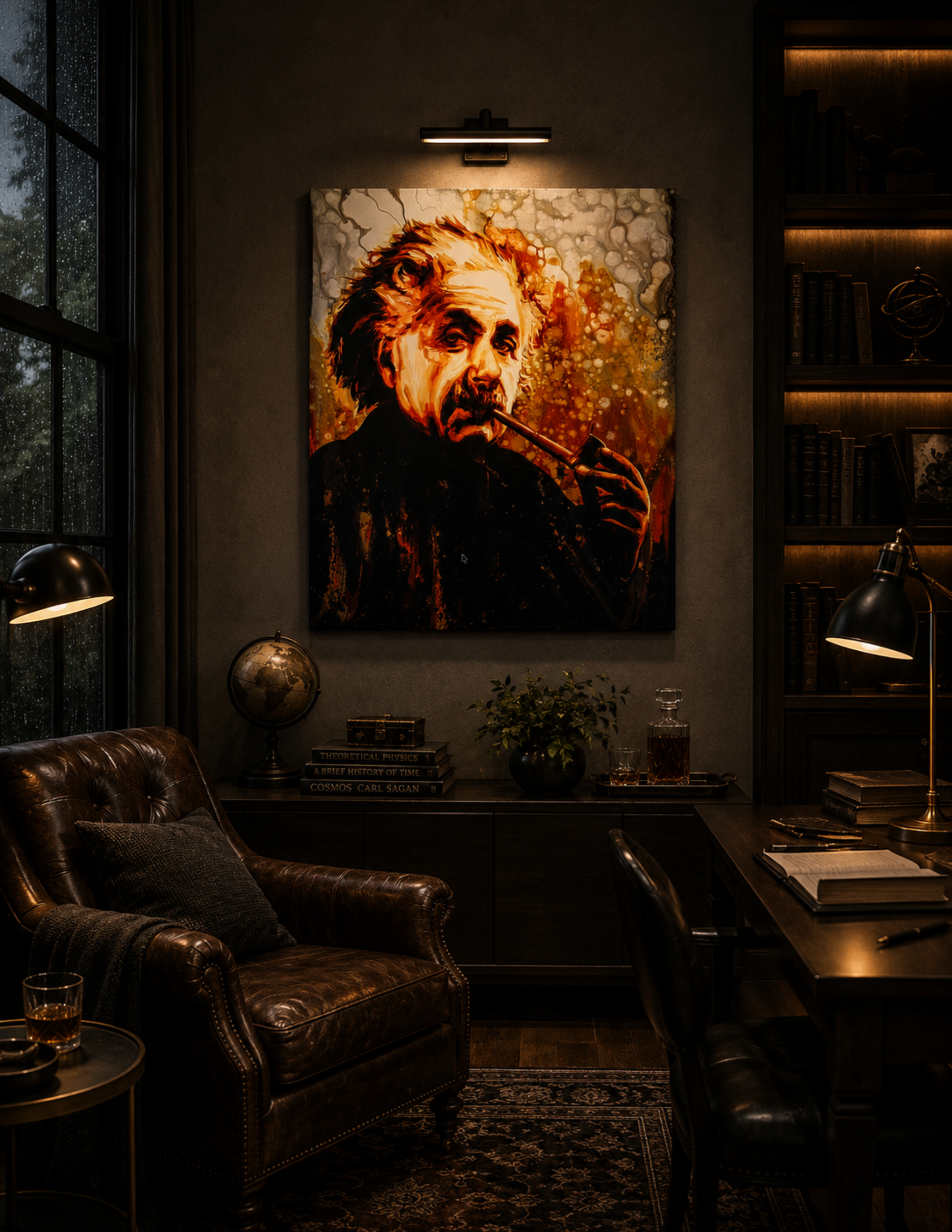 Einstein Smoking Pipe by Ocean Clark shown as a canvas print, a New Orleans art piece displayed on a wall