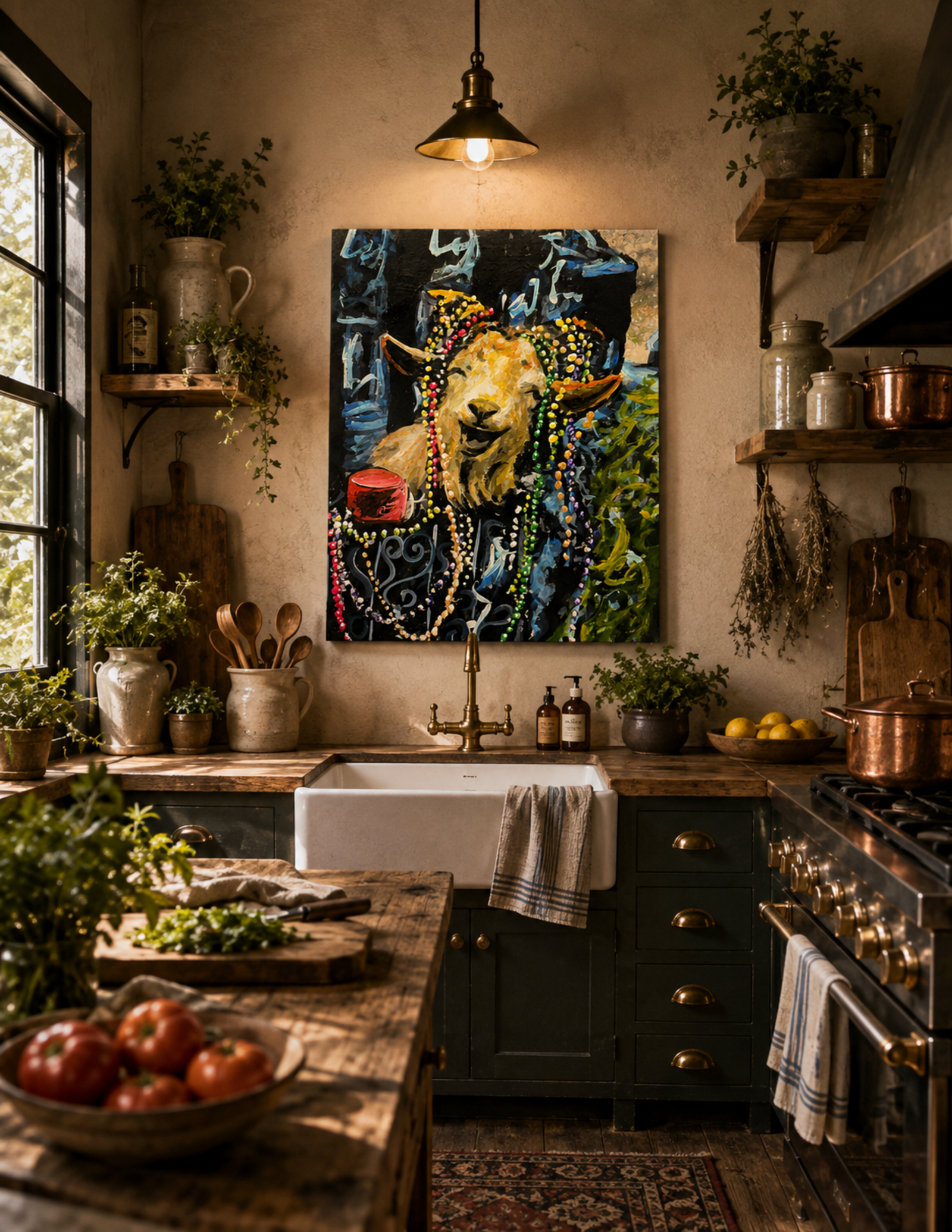 Goat with Mardi Gras Beads Print