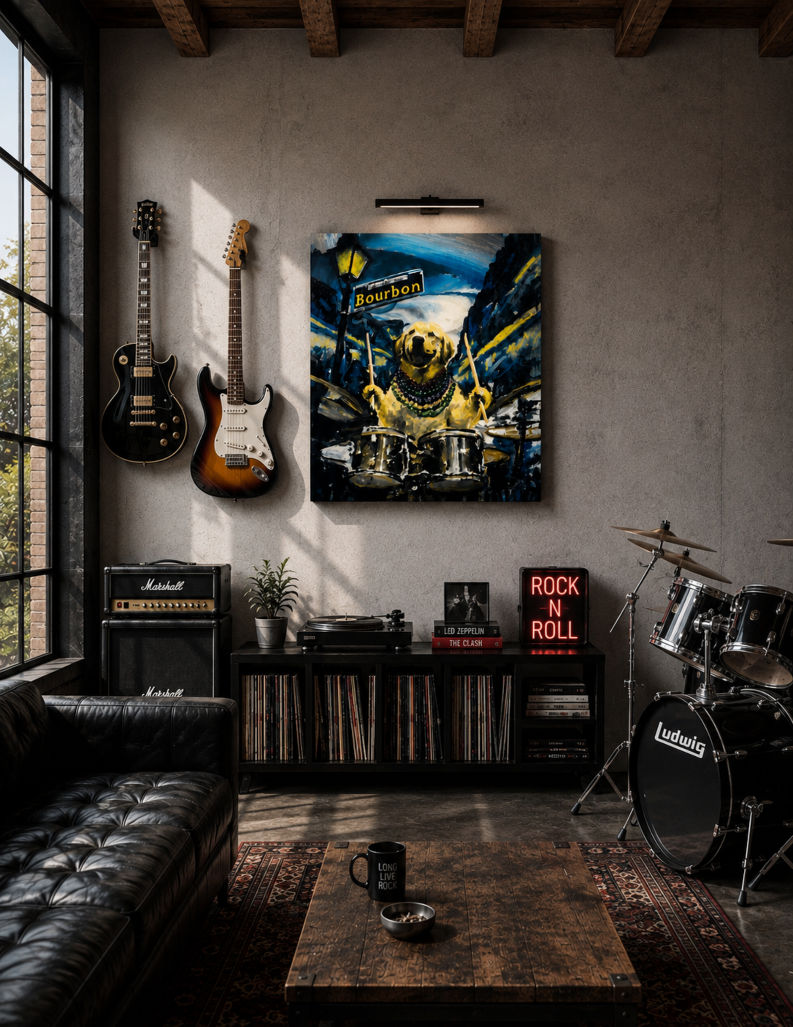 Golden Labrador Playing Drums Print