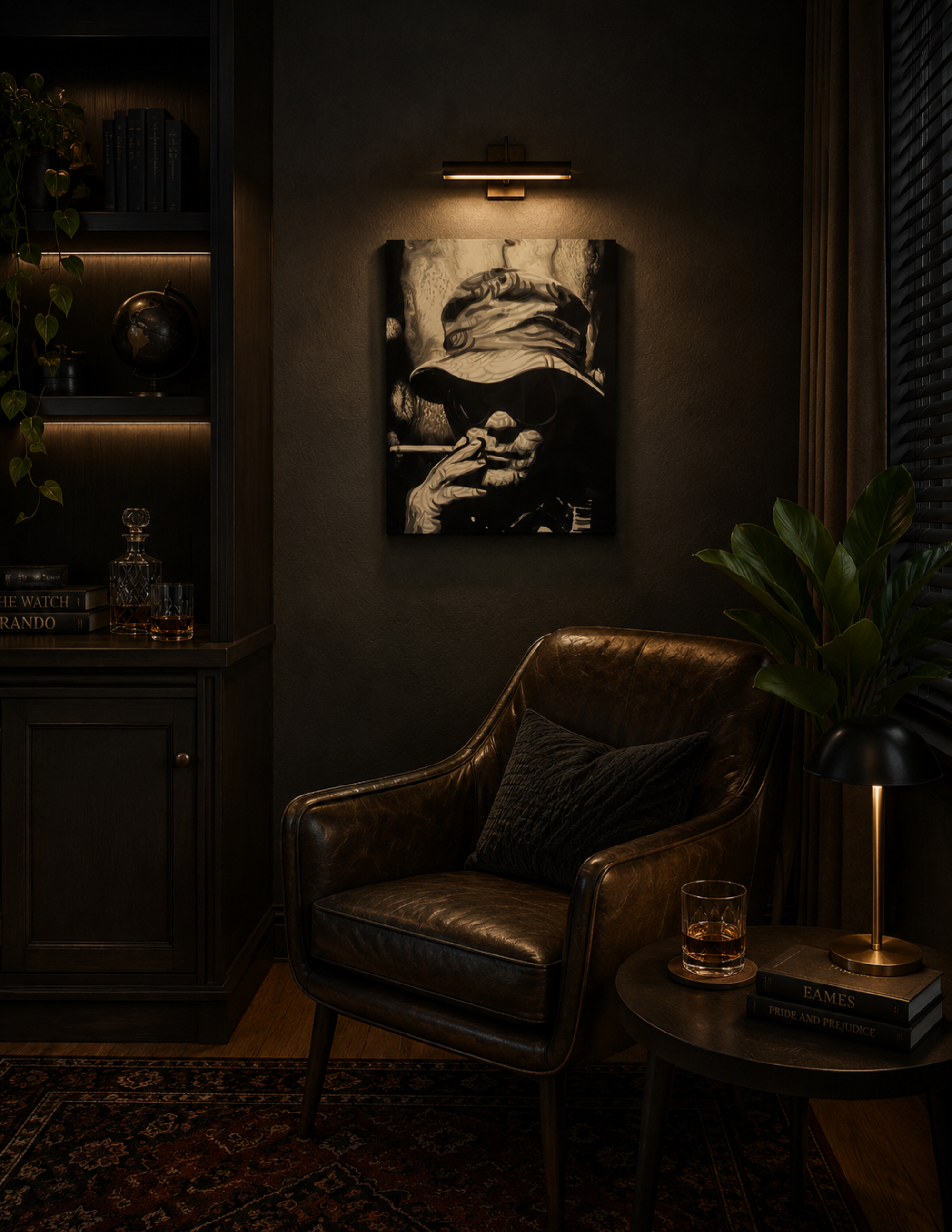 Hunter S Thompson Bucket Hat by Ocean Clark shown as a canvas print, a New Orleans art piece displayed on a wall