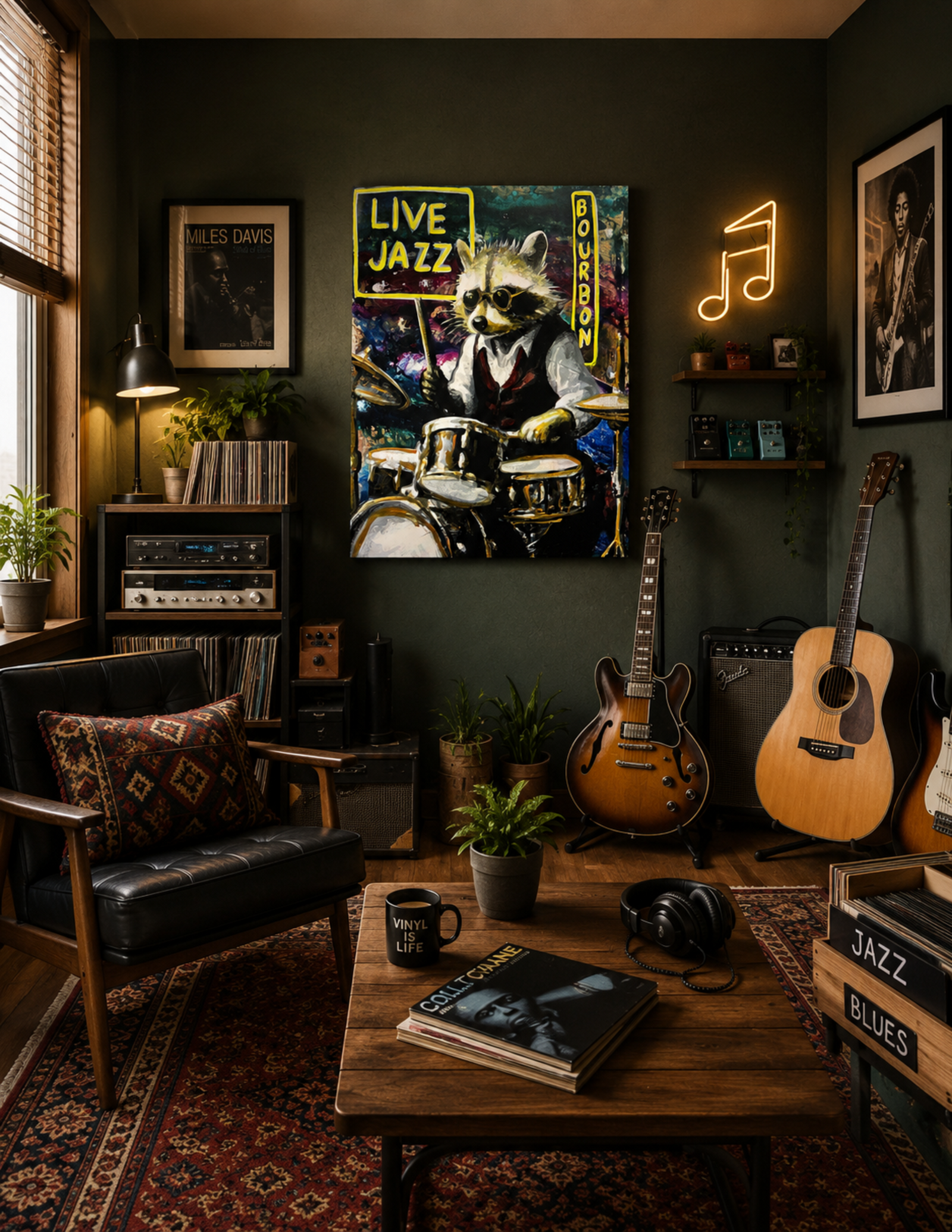 Jazz Drummer Raccoon Print