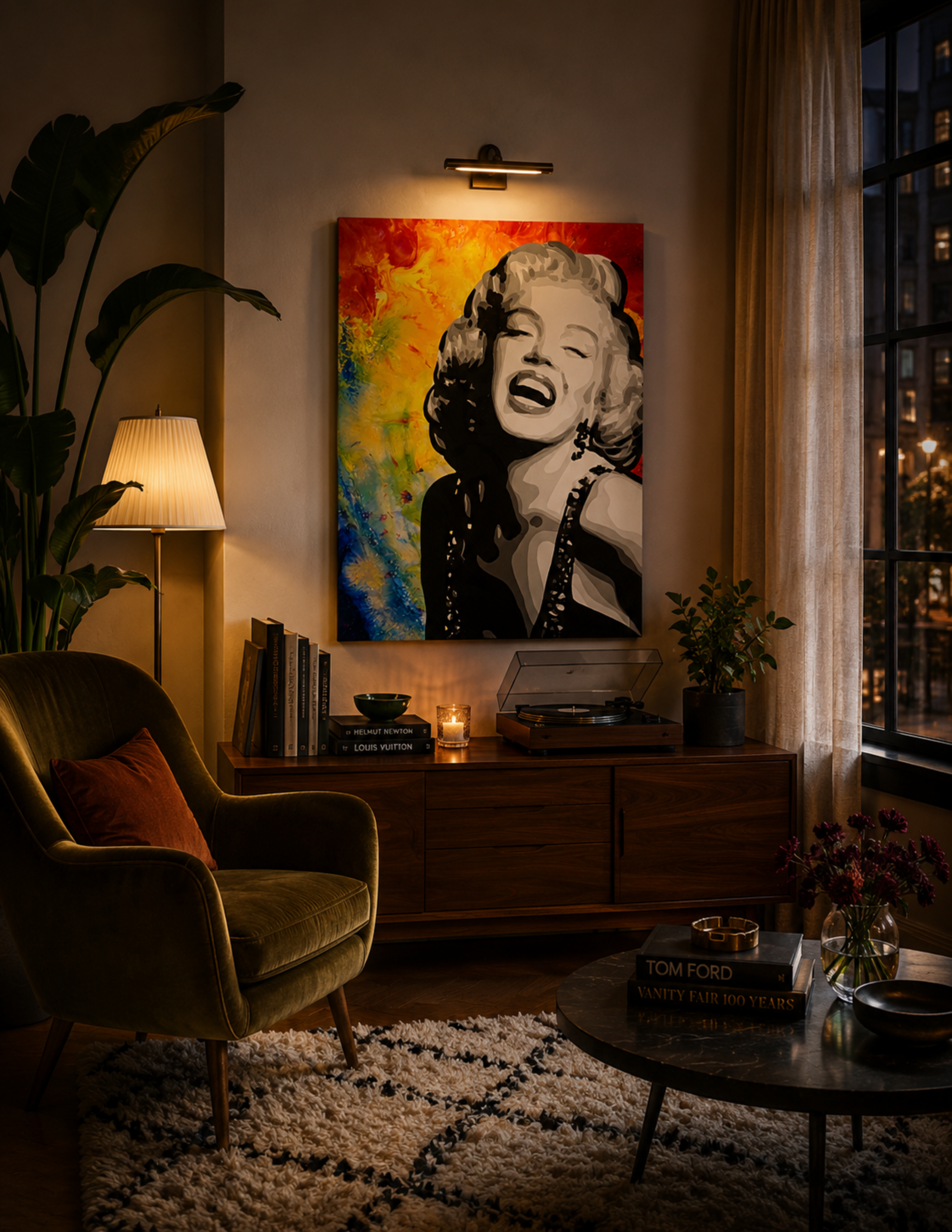 Marilyn Monroe Laughing by Ocean Clark shown as a canvas print, a New Orleans art piece displayed on a wall