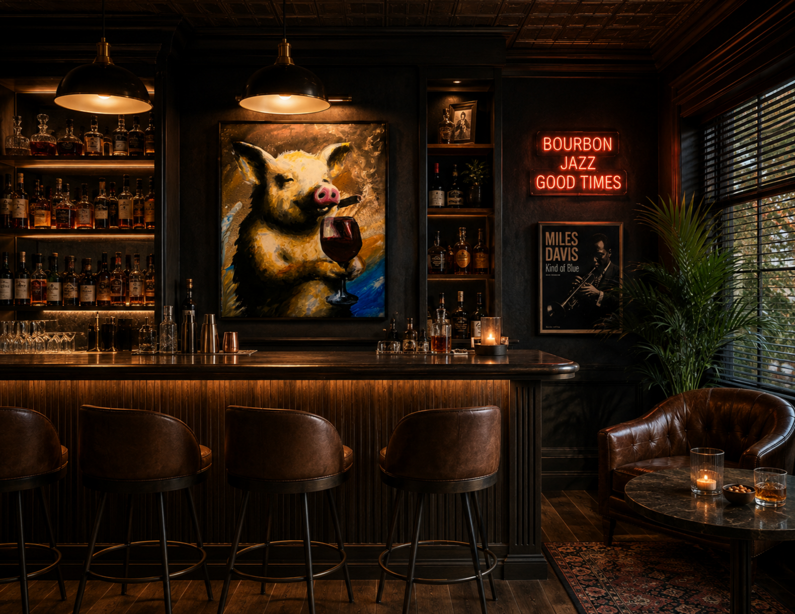 Pig with Cigar and Wine Print