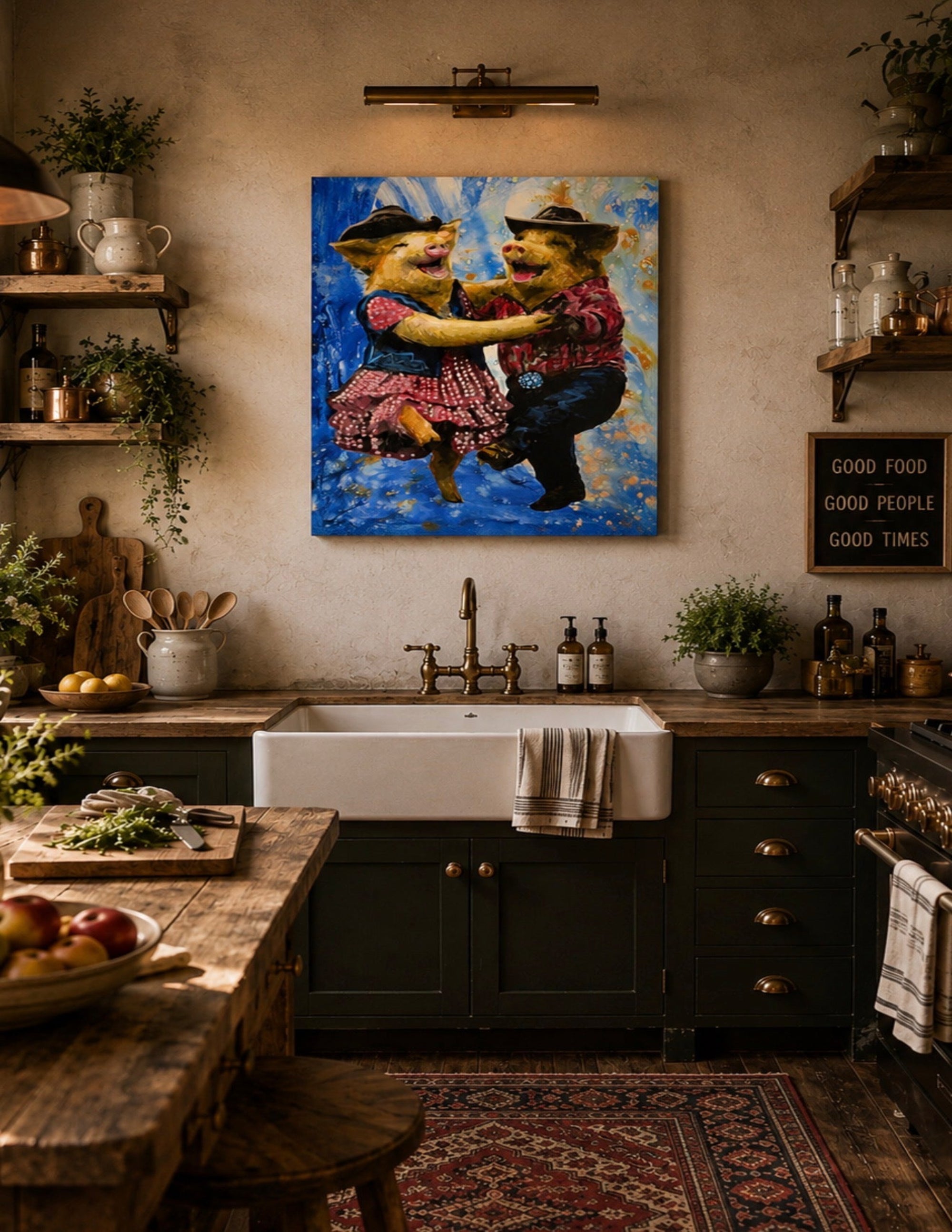 Pigs Dancing Western Style Print