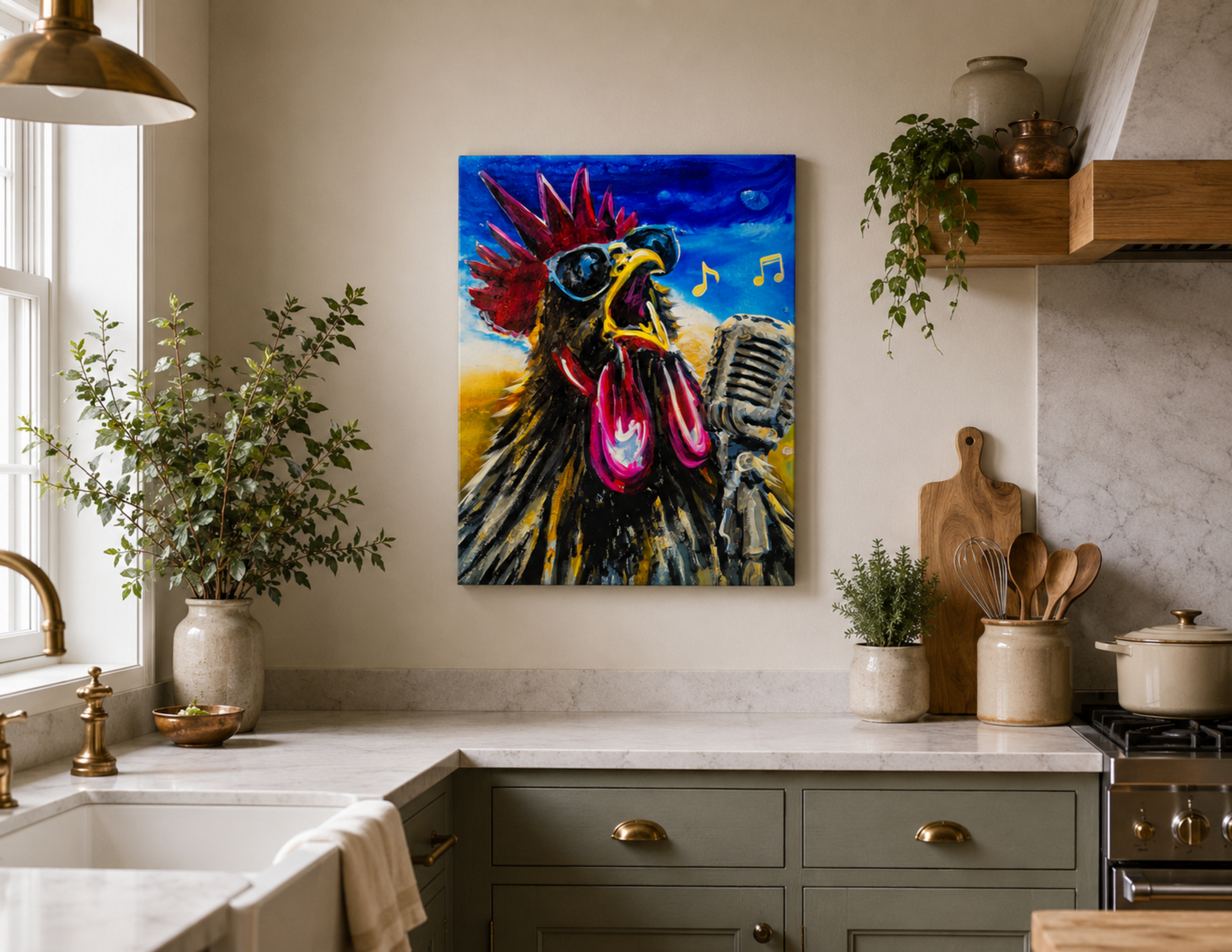 Rooster Belting Out a Tune Print