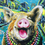 Smiling Pig in Mardi Gras Beads Print