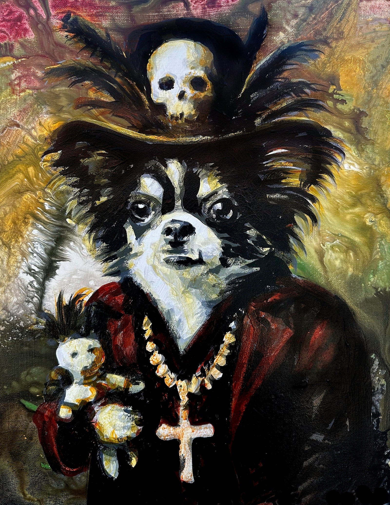 This painting gives a papillon a mysterious New Orleans voodoo twist, full of rich color and personality.