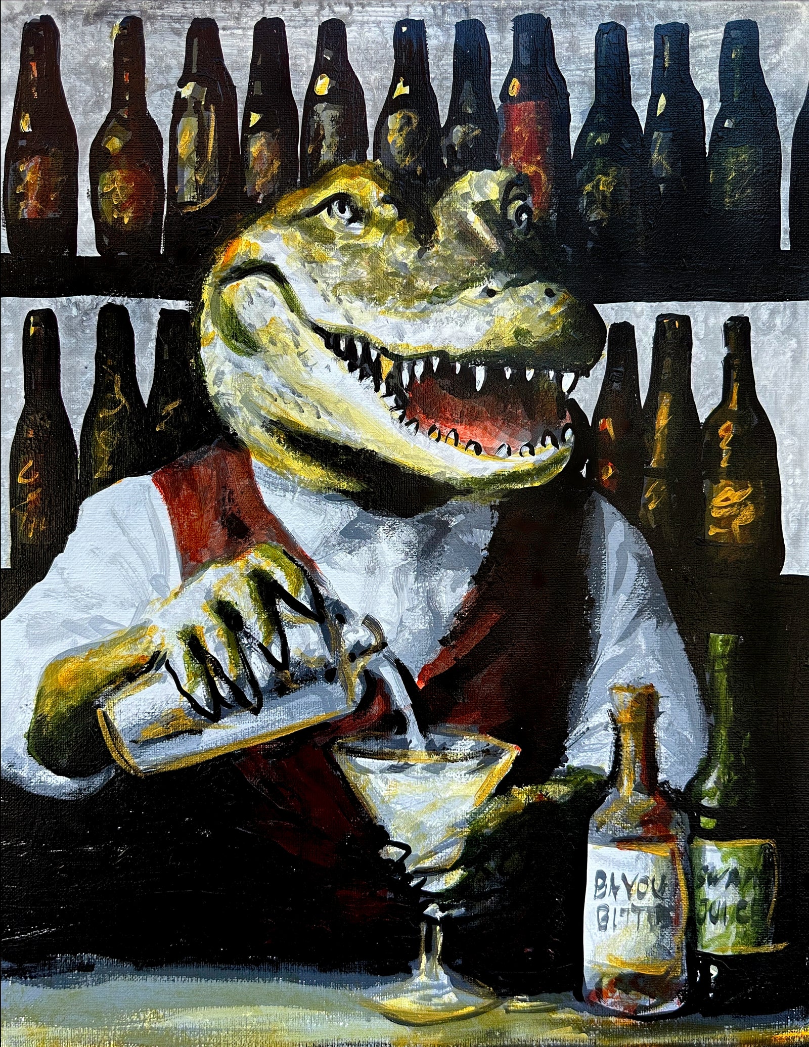 Alligator Bartender Mixing a Martini Print