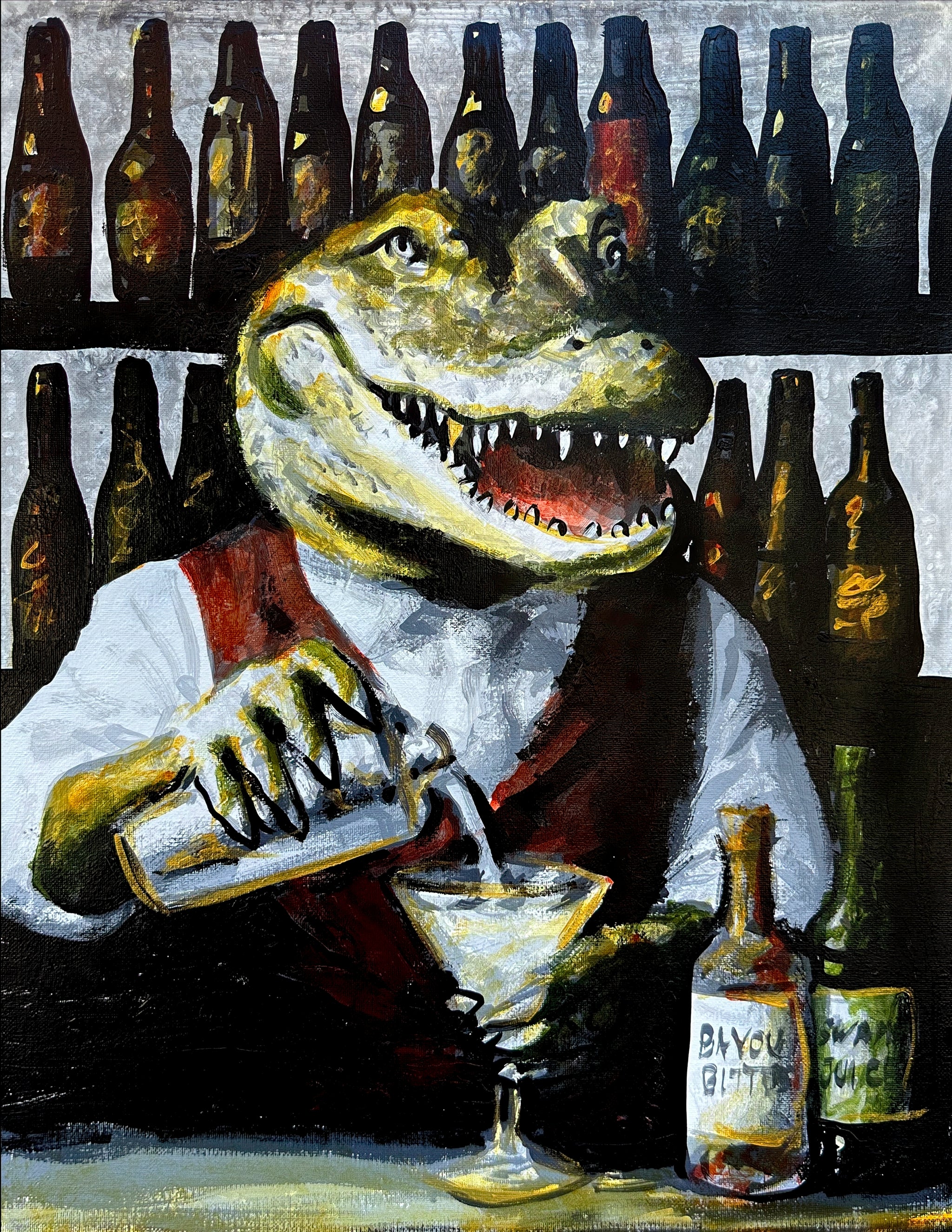 Alligator Bartender Mixing a Martini Print