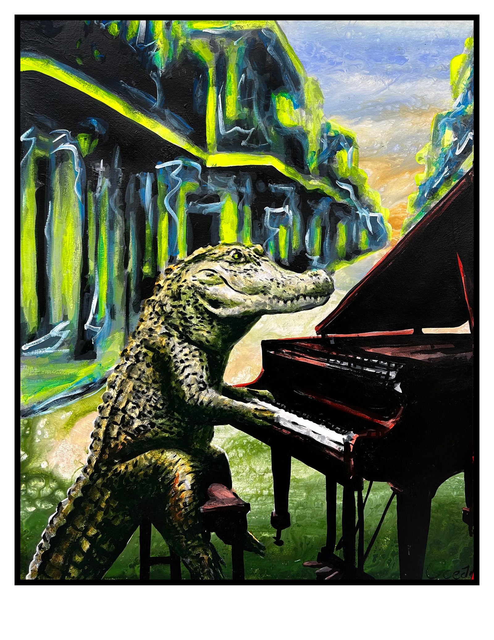 Alligator Playing Piano Print