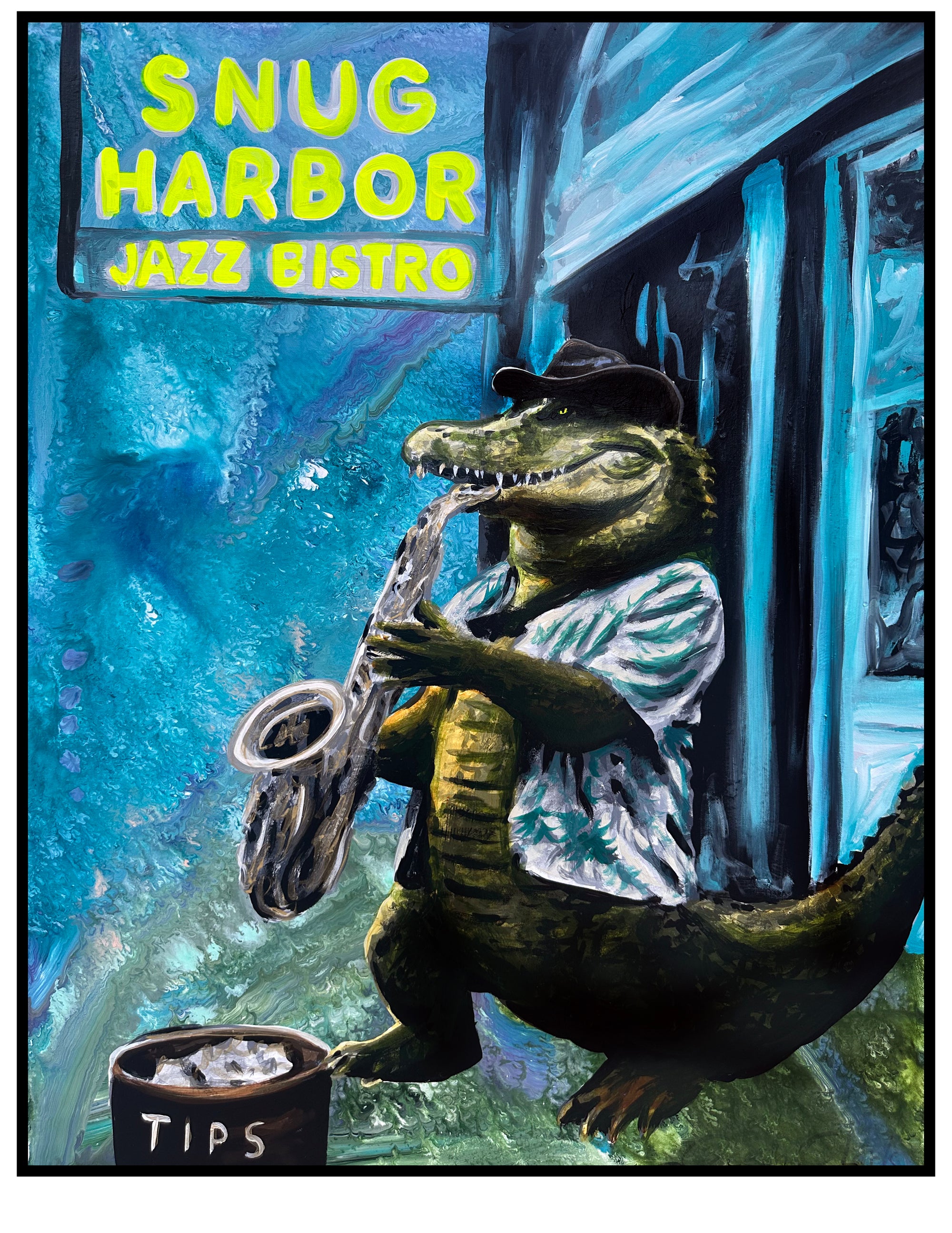 Alligator Playing Saxophone at Snug Harbor Print