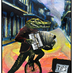 Alligator Riding a Unicycle and Playing Accordion Print