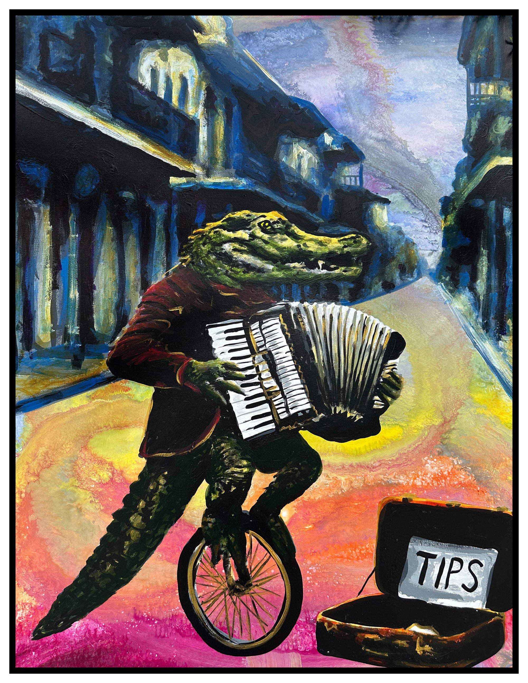 Alligator Riding a Unicycle and Playing Accordion Print