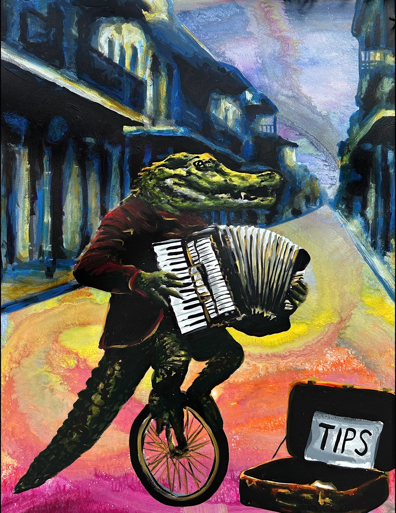 Alligator Riding a Unicycle and Playing Accordion Print