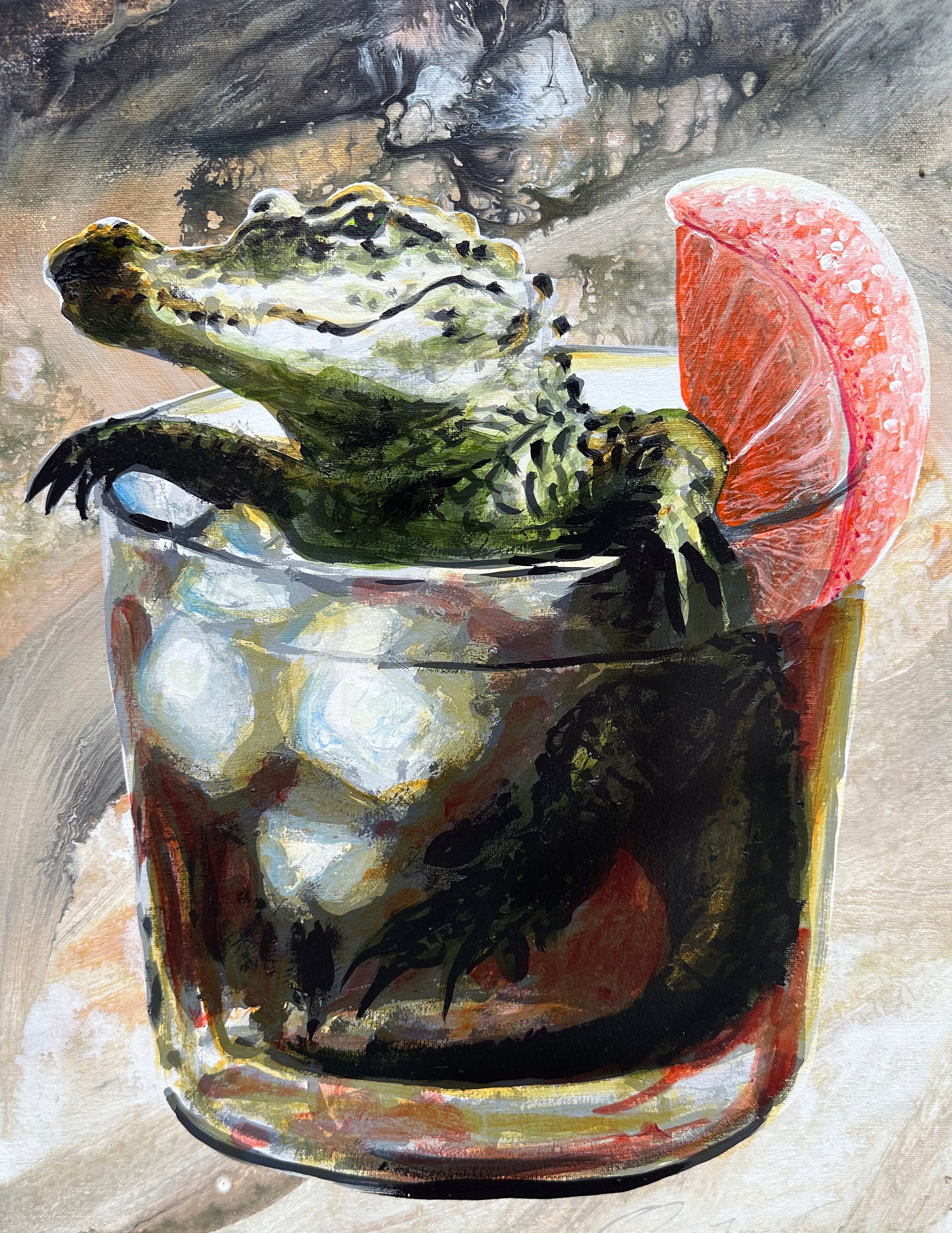 Alligator in a Whiskey Print
