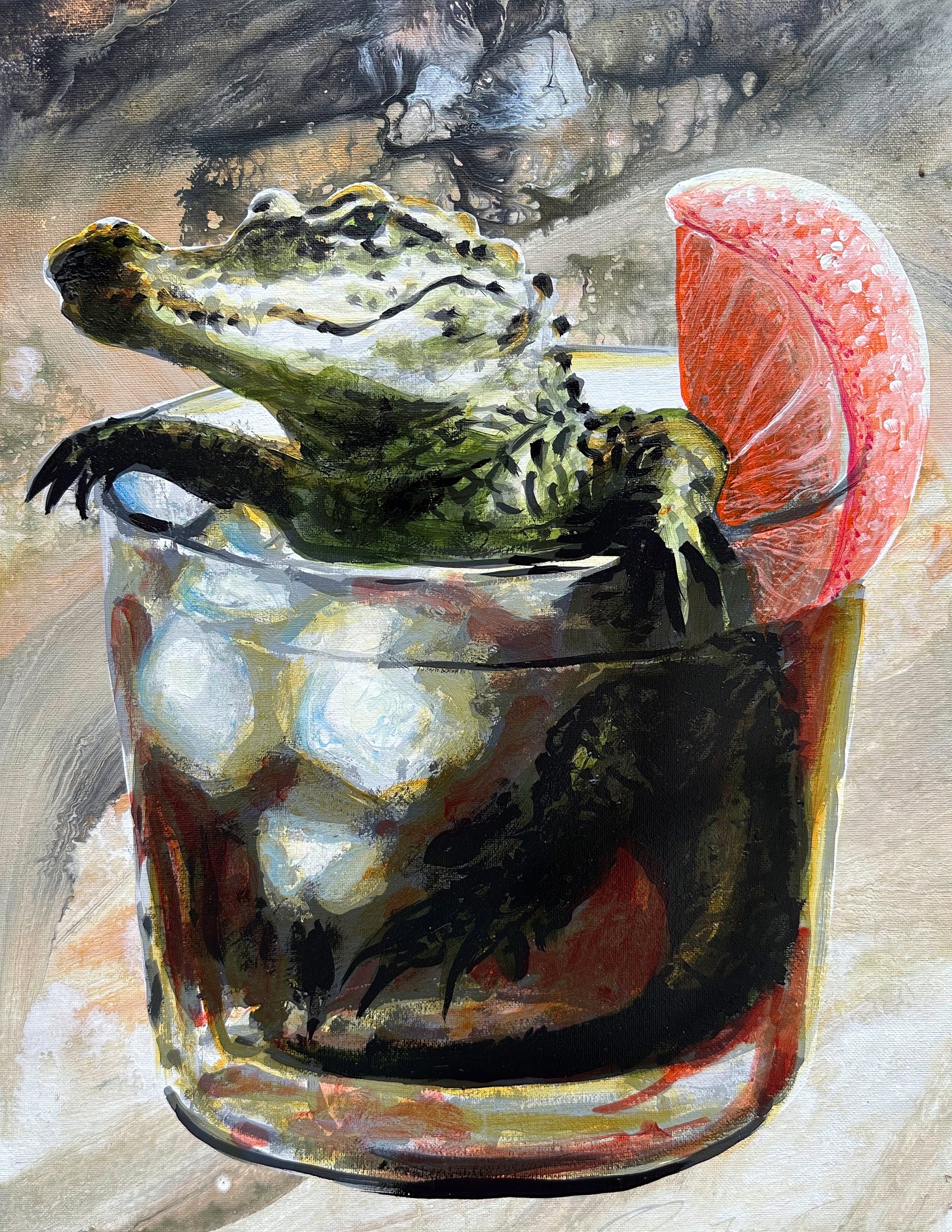 Alligator Sipping Whiskey Print