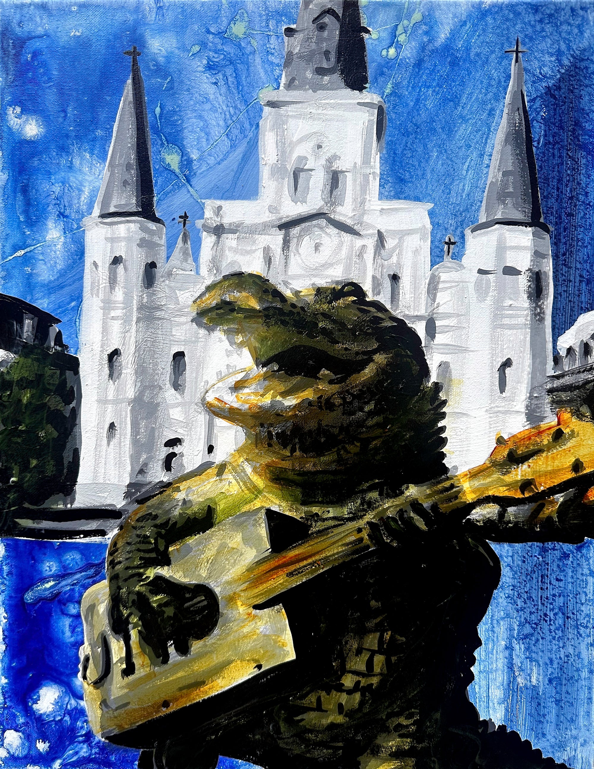 Alligator Playing Guitar at Jackson Square Print