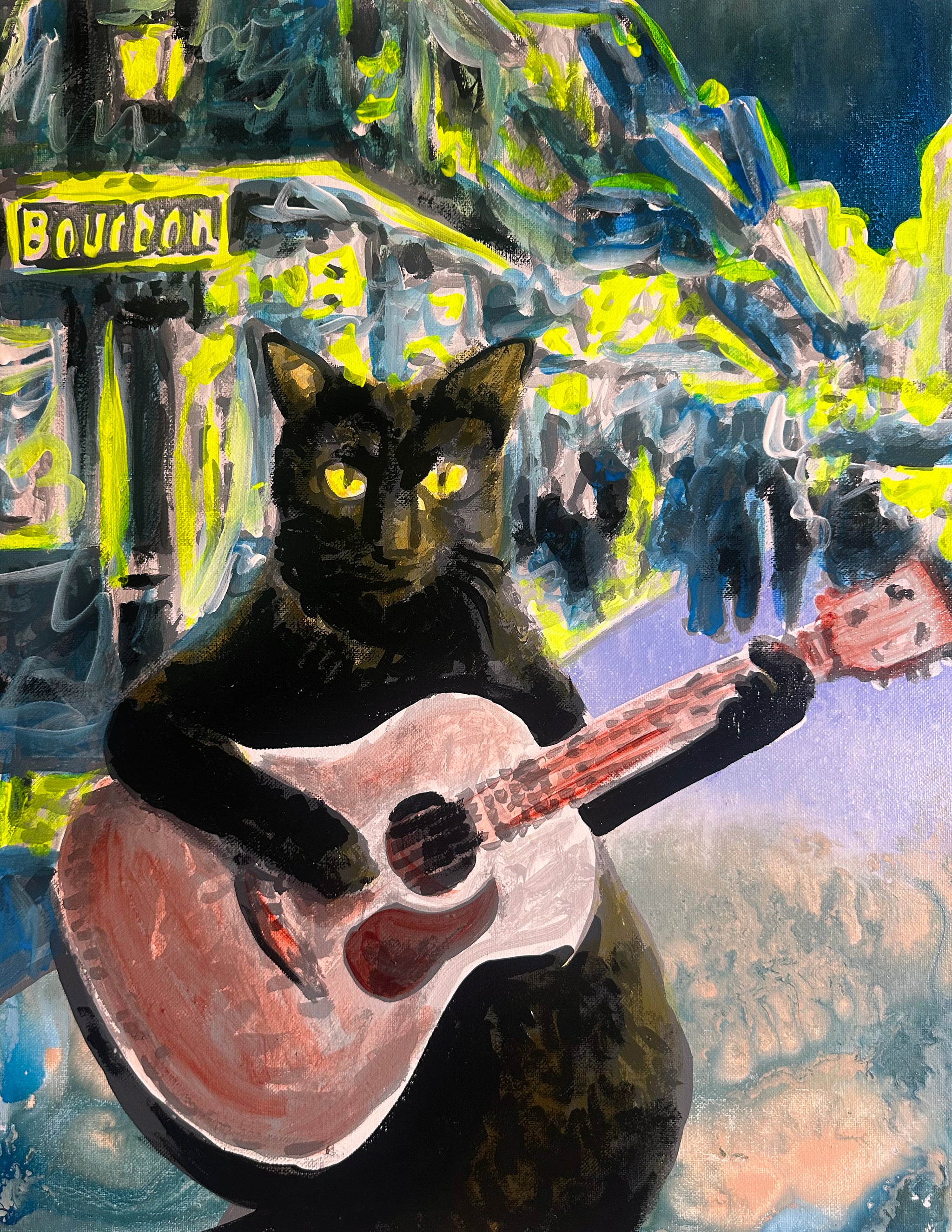 Black Cat Playing Guitar Print