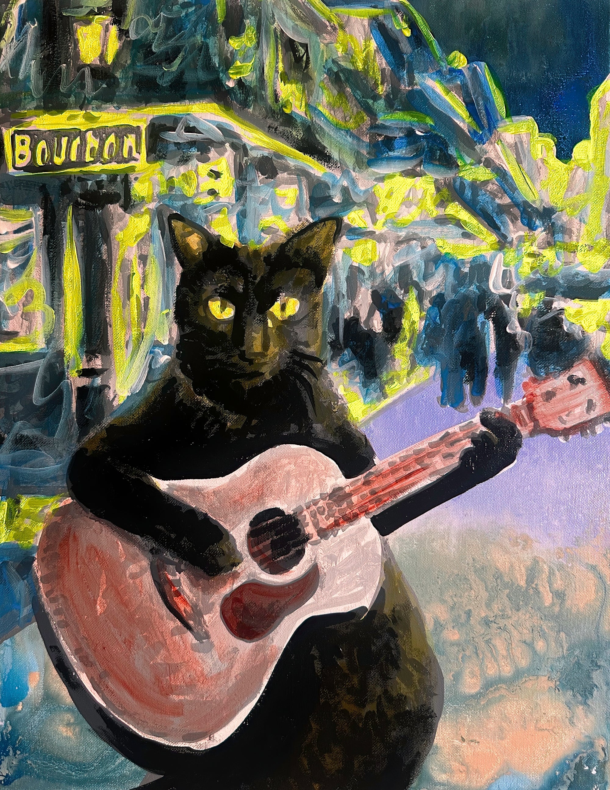 Black Cat Playing Guitar Print