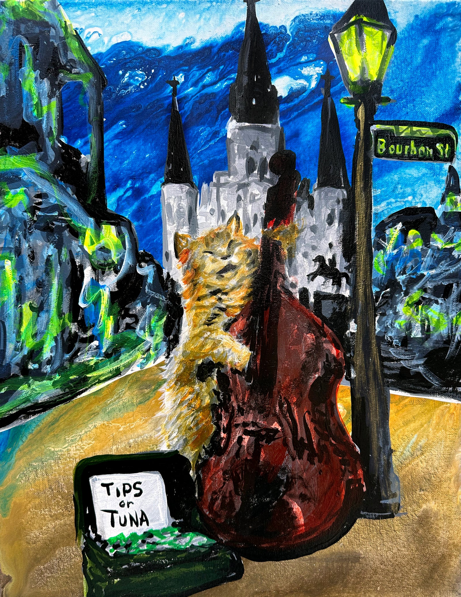 Orange Cat Playing Bass Print