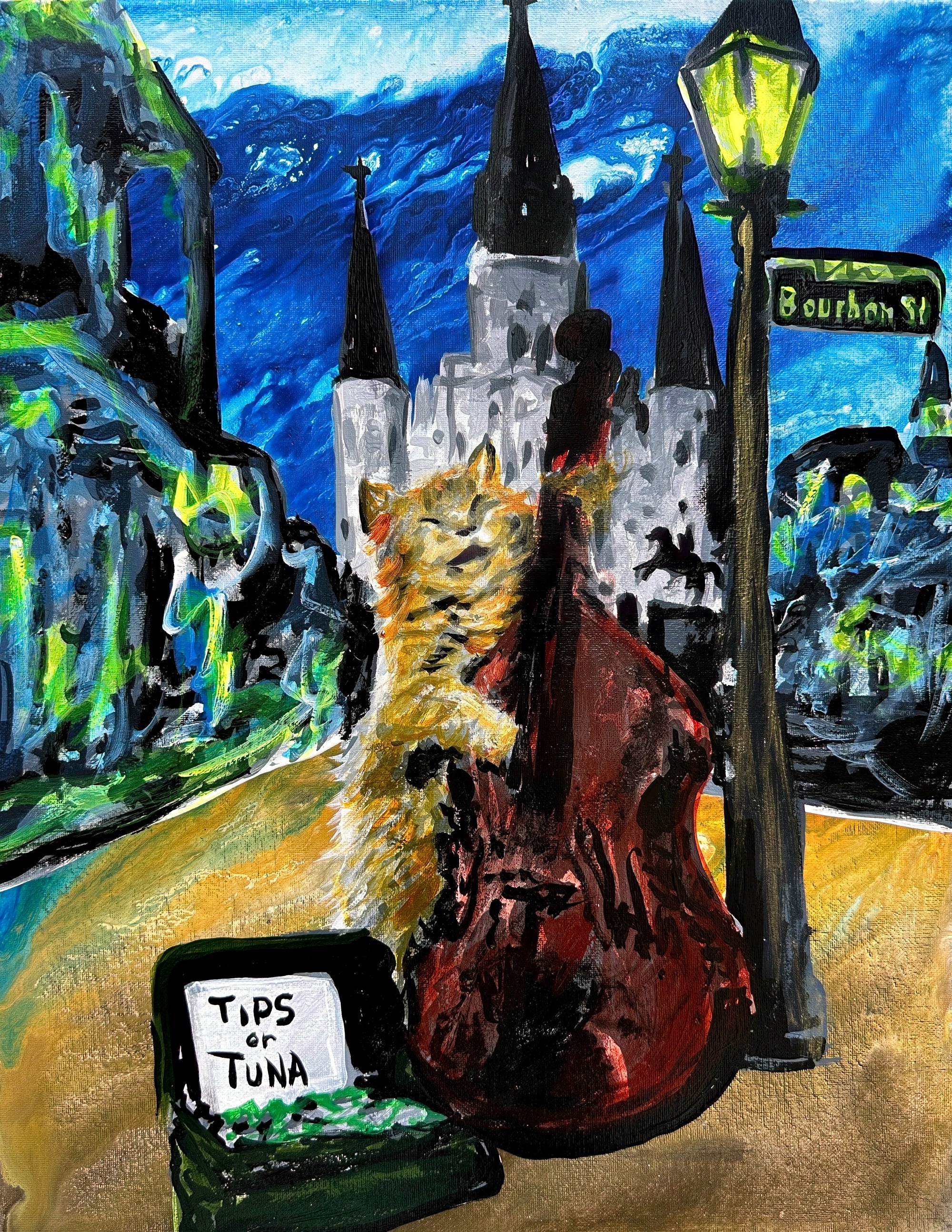 Orange Cat Playing Bass Print