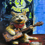 Tabby Cat Playing Cigar Box Guitar Print