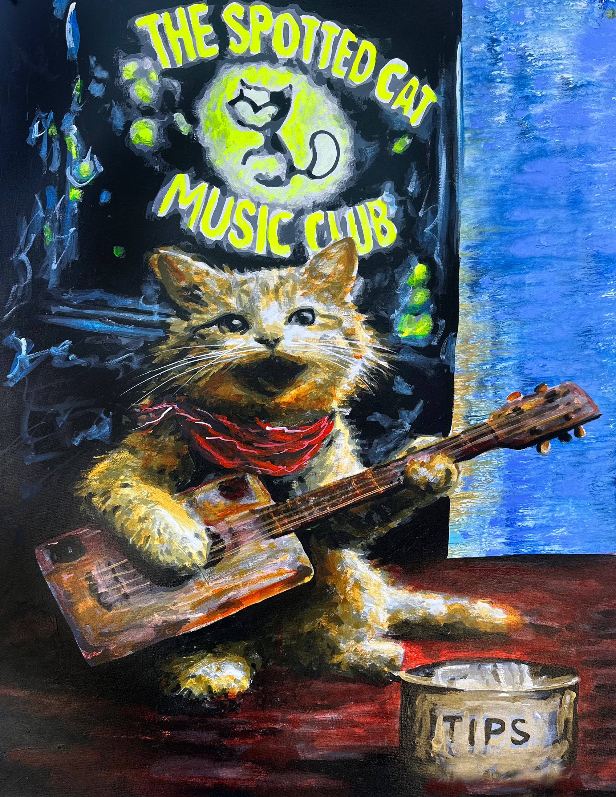 Tabby Cat Playing Cigar Box Guitar Print