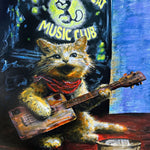Tabby Cat Playing Cigar Box Guitar Print