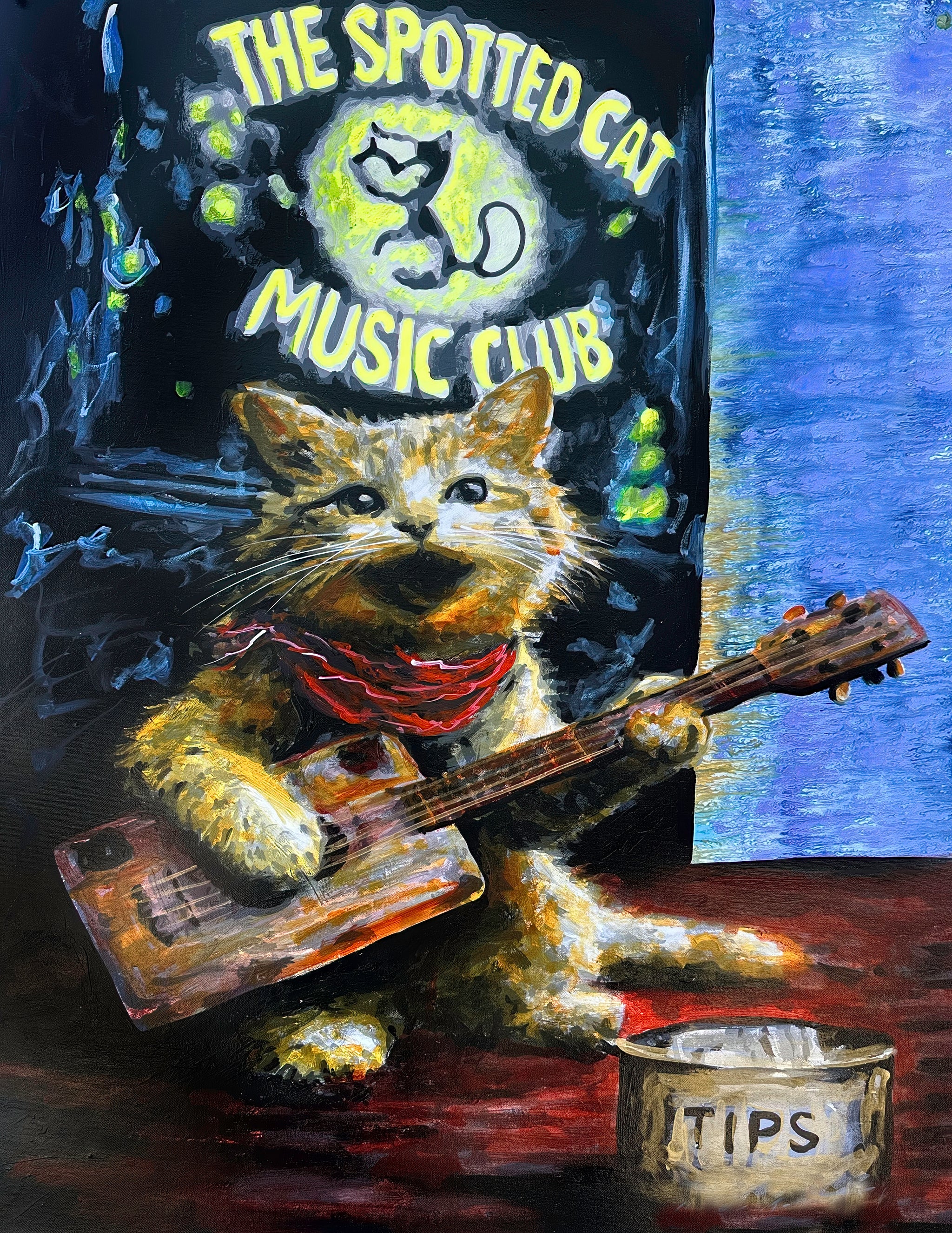 Tabby Cat Playing Cigar Box Guitar Print